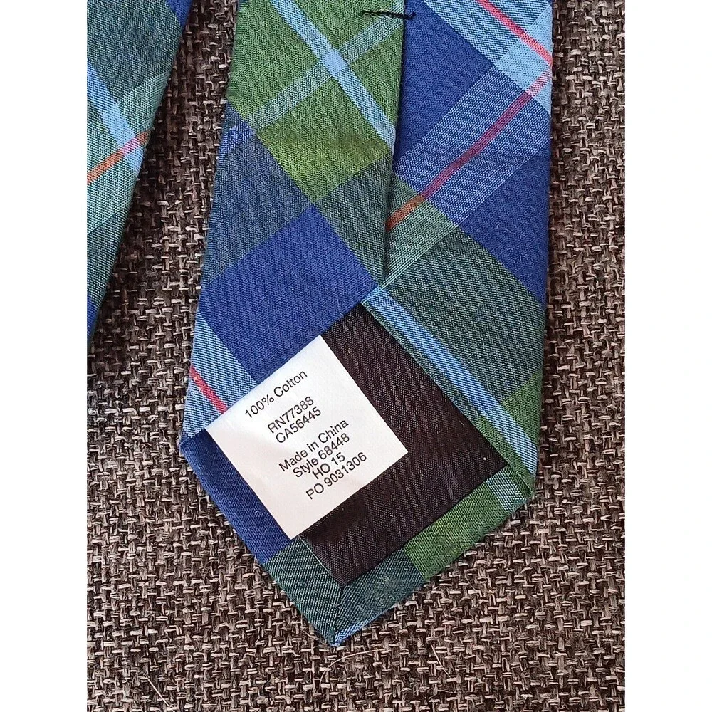 Tie 70s 80s 90s Y2K Youth Crewcuts Cotton Blue Green Plaid  2.5 Wide 52 Long